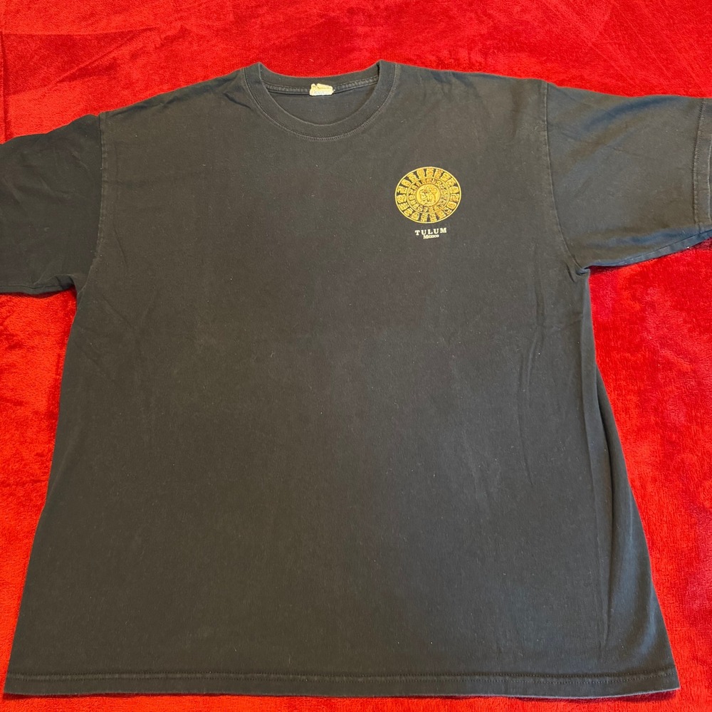 Yazbek Tulum Mexico Mayan Calendar Graphic T-Shirt Black Gold Mens 2XL